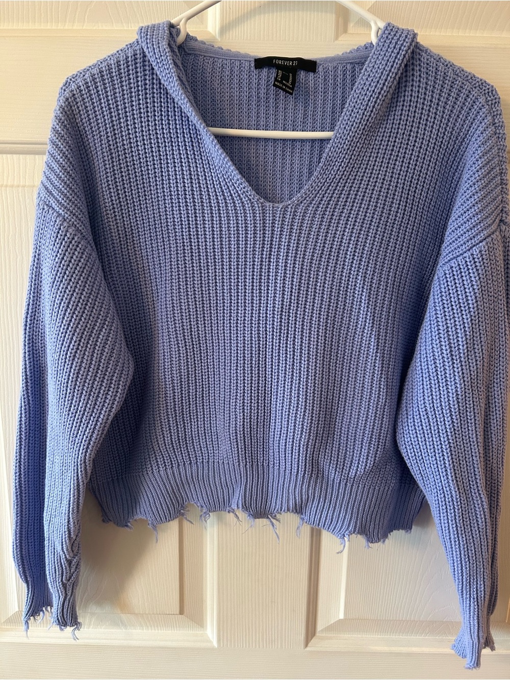 Forever 21 Lavender V-Neck Hooded Knit Sweater